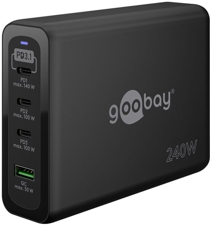 USB-C™ PD GaN multipoort snellader max. 240 W, zwart