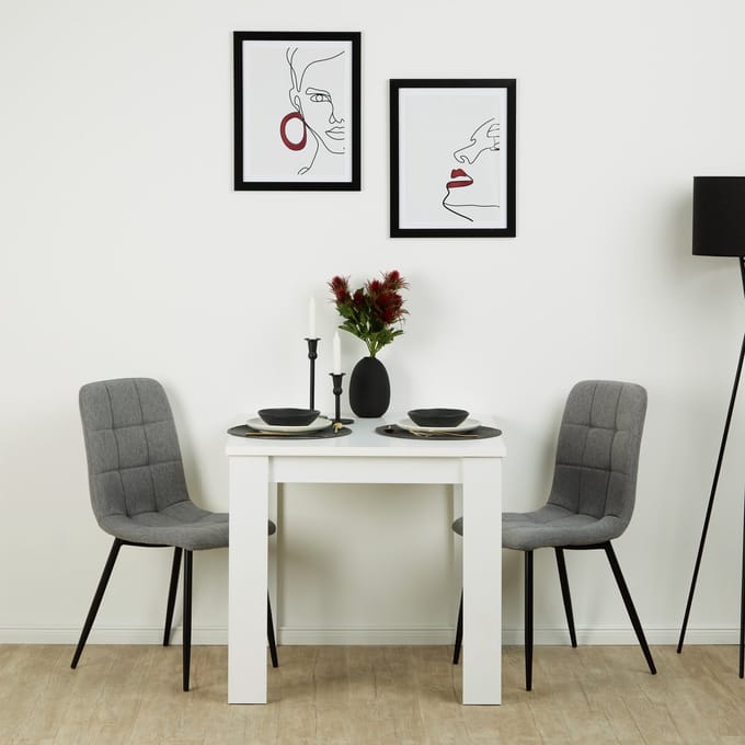 Homestyle4u Eethoeken - 80x80 cm - met 2 stoelen - Eettafel wit - Stoelen grijs