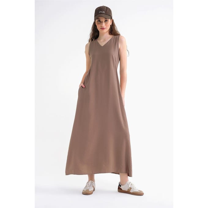 V-hals Mouwloze Maxi-Jurk met Zakken
