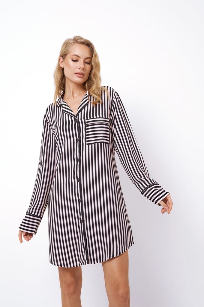Dames nachthemd Brittany-zachte viscose-lichtroze-zwart-maat S