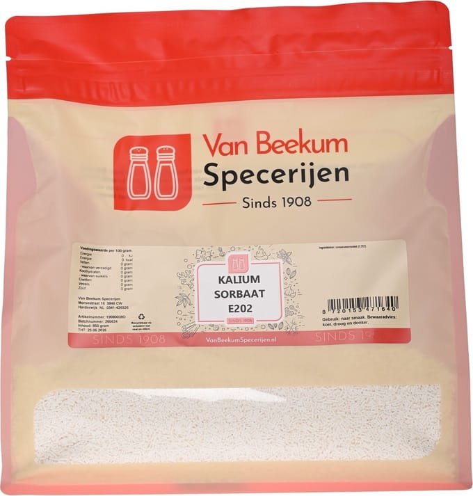 Van Beekum Specerijen - Kalium Sorbaat E202 - 850 Gram (hersluitbare stazak)