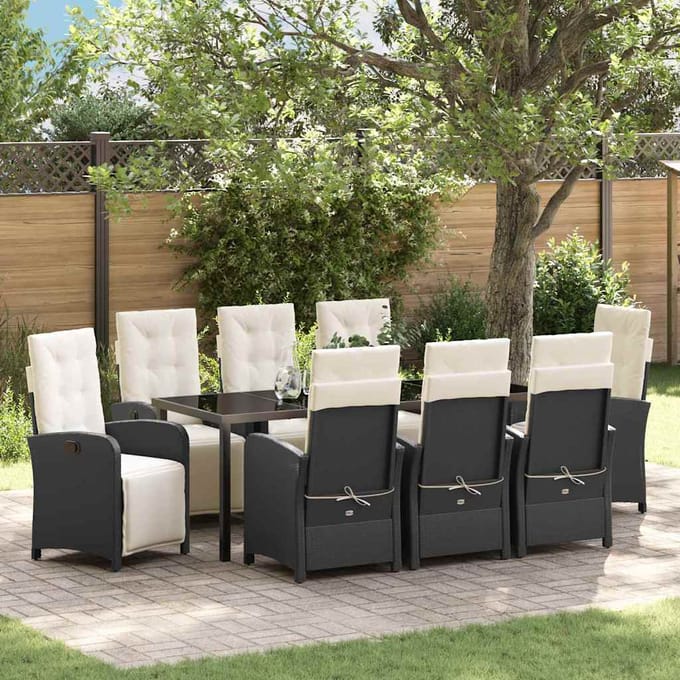 vidaXL - Tuin - Eettafel - Set - 9 - st - Zwart - poly - rattan