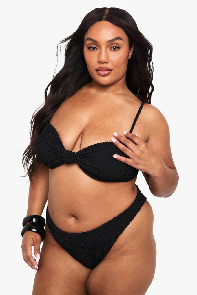 boohoo Dames Plus Crinkle Bikini Slip met hoge taille | Black | Maat: 24