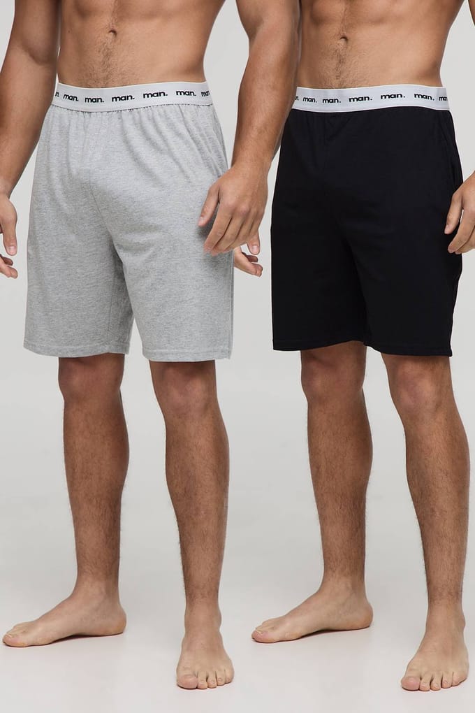 2 Pack Man Loungewear Shorts | Grey/Black | Size Medium