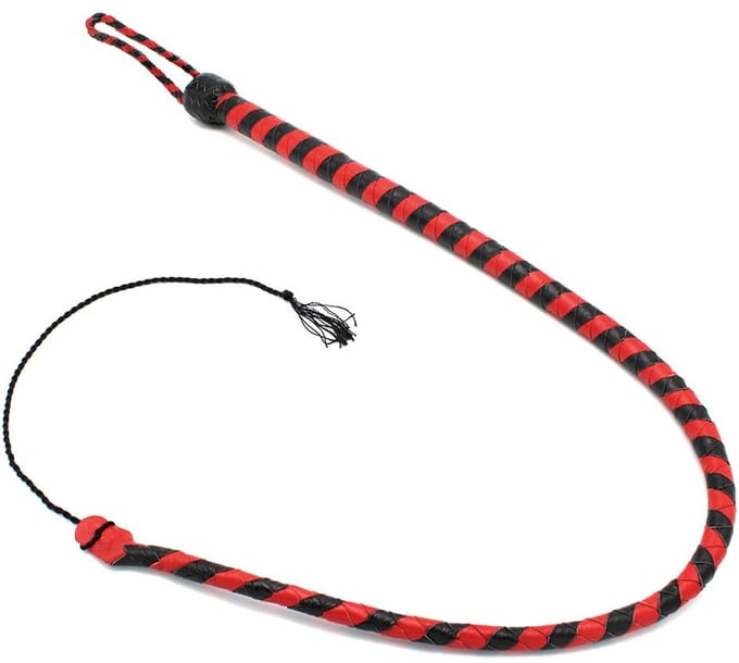 Kiotos Leather - Lederen Single Tail Zweep - 90 cm - Zwart/Rood