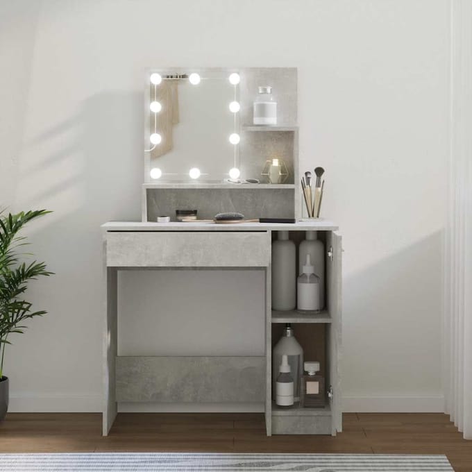 vidaXL - Kaptafel - met - LED-verlichting - 86,5x35x136 - cm - betongrijs