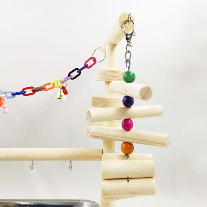 Vogel Speelstand Interactief Kleurrijk Schommel Ladder Houten Papegaai Speeltuin met Voederbak voor beige