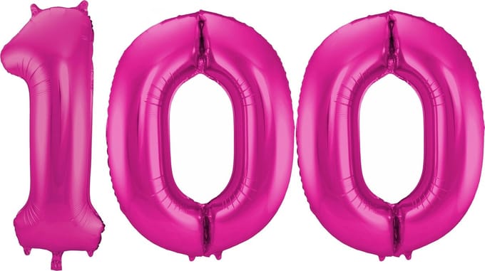 Cijfer ballonnen - Verjaardag versiering 100 jaar - 85 cm - roze