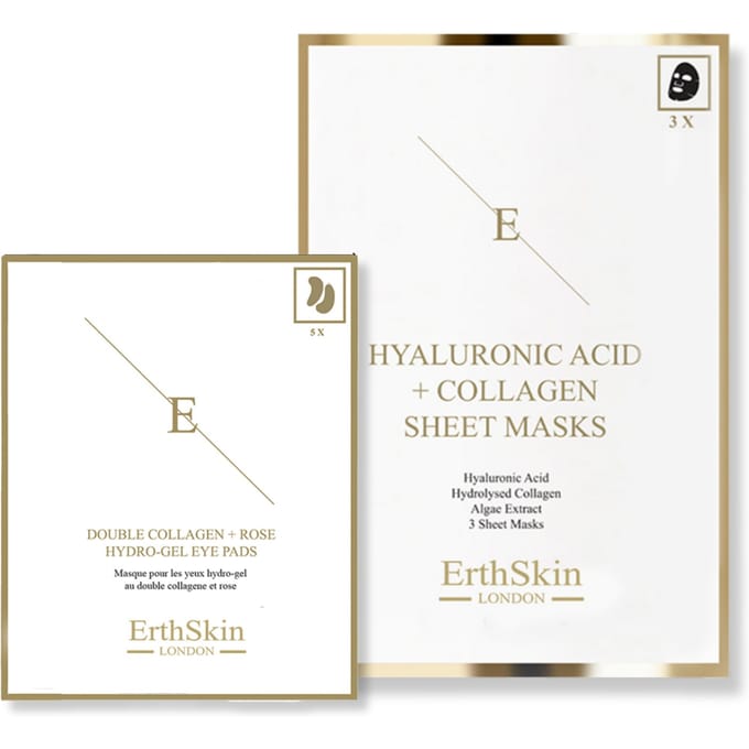 Hyaluronzuur & Collageen Masker - 3 vellen + Dubbel Collageen + Roos Hydrogel Oogkompressen 5 X 2