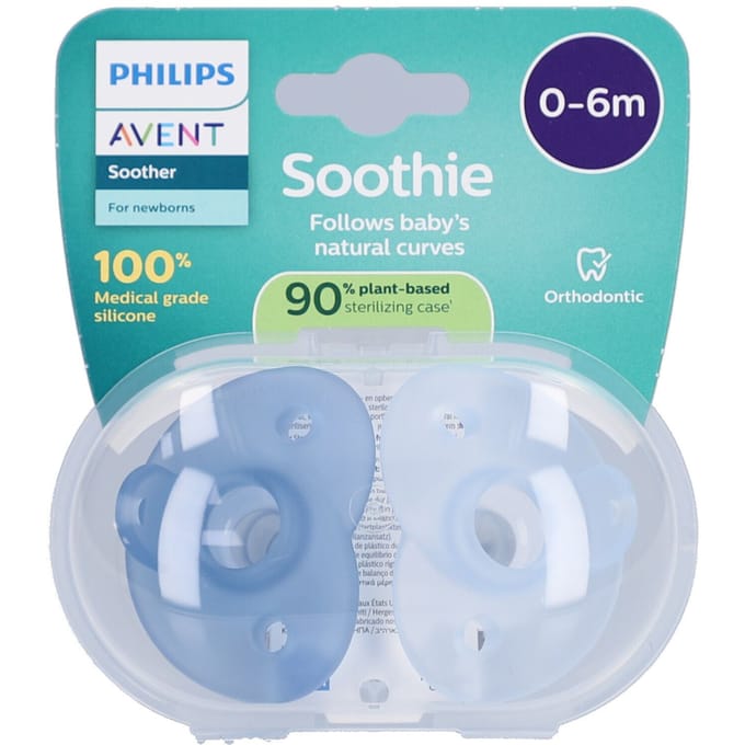 Philips Avent Soothie Hart - 0-6 Maanden - 2 Stuks - Plant-based - Blauw - SCF099/21