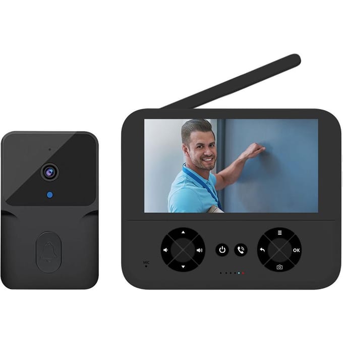 Draadloze videodeurbelcamera zonder abonnement met 4,3 inch IPS-scherm Hoge definitie Nacht zwart