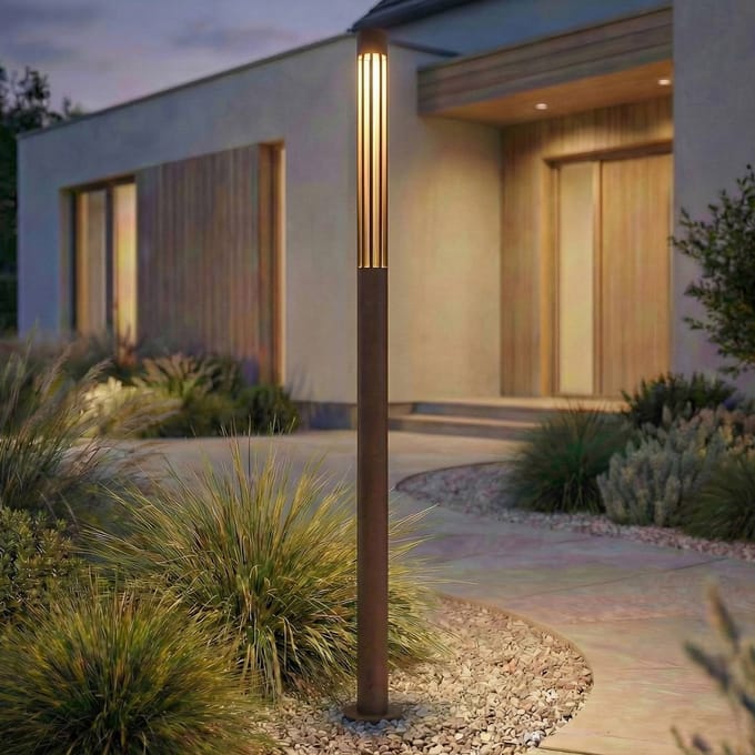 Lindby LED tuinpadverlichting Fjorya, hoogte 90 cm, bruin, IP65