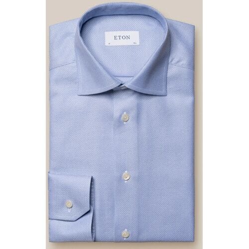 Eton Overhemd Cotton Tencel Stretch Rich Texture Diagonal Twill Licht Blauw / male