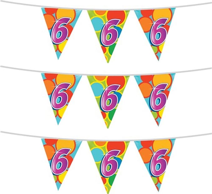 Haza Vlaggenlijn 6 jaar - 3x stuks - 10 meter - plastic - 6e verjaardag versiering - leeftijd slinger