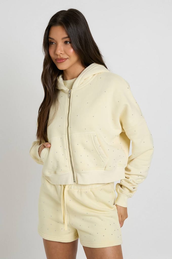 boohoo Dames Gewassen Sweat Short Met Studs | Citroen | Maat: Large