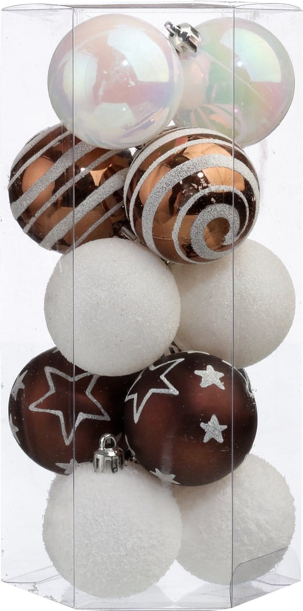 Atmosphera Kerstballen - 15st - kunststof - wit-bruin - 5 cm