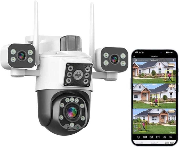 Beveiligingscamera - IP Camera Buiten - Huis Beveiligen - Drie Lenzen Drie Schermen - 10 x 10 x 10 mm