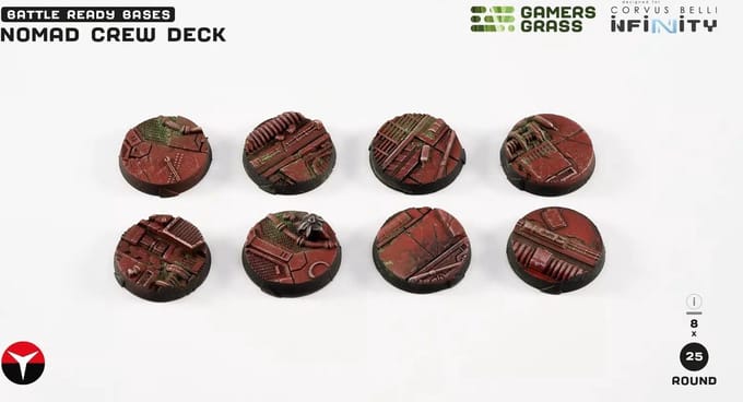 Infinity Nomad Crew Deck Bases Pre-Painted (8x 25mm Round)