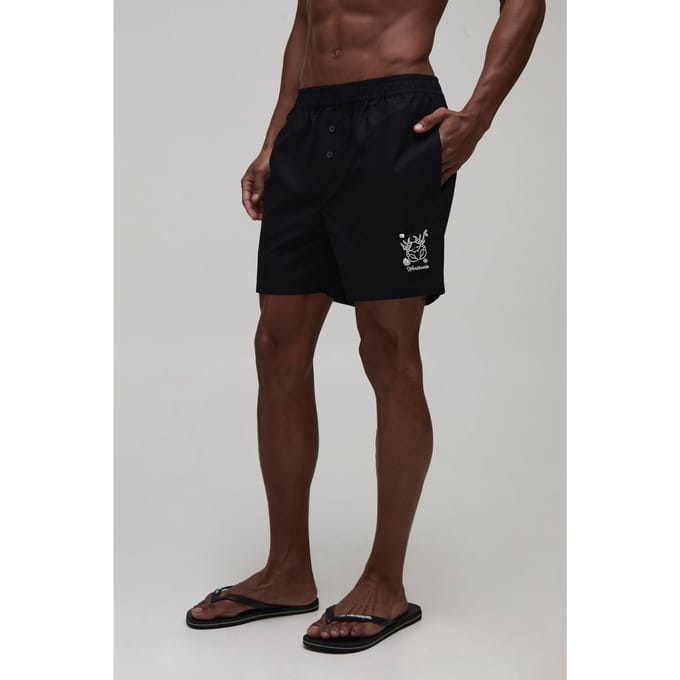 Ontspannen Katoenen Short In Boxerstijl Met Borduursel | Black | Size Medium