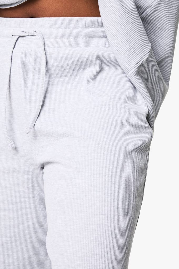 boohoo Dames Plus Wafelgebreide Broek met Trekkoord in de Taille | Ash Grey | Maat: 28