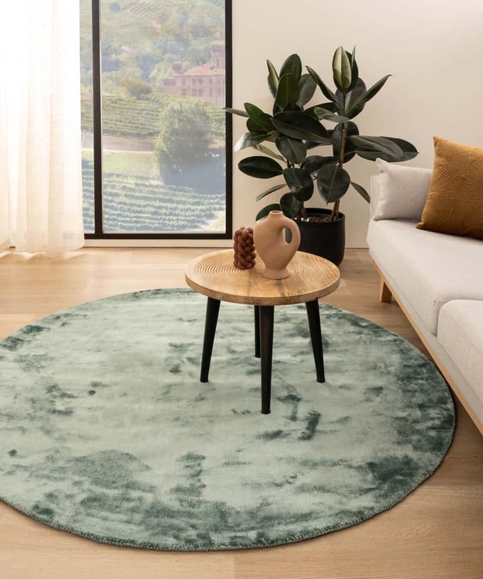 Viscose vloerkleed rond - Pearl azuurblauw 160