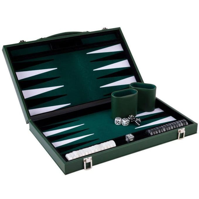 Backgammon de Luxe 15 pouces 38 cm -Haute qualité -Simili Cuir, Incrustation Feutre spécial - dés et jetons nacrés - 250529 wit