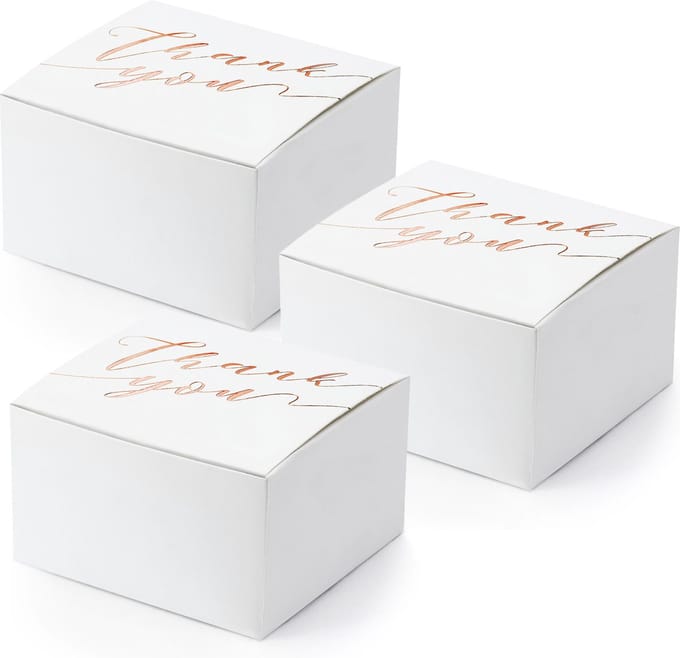 PartyDeco cadeaudoosje Thank You - Bruiloft bedankje - 40x - wit/rosegoud - papier - 6 x 4 cm
