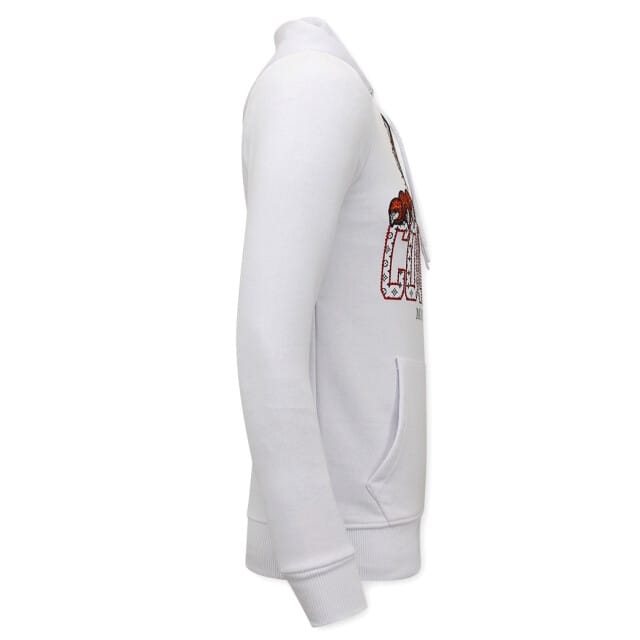 Heren Hoodie met Print - Tiger Head - 3679 - Wit