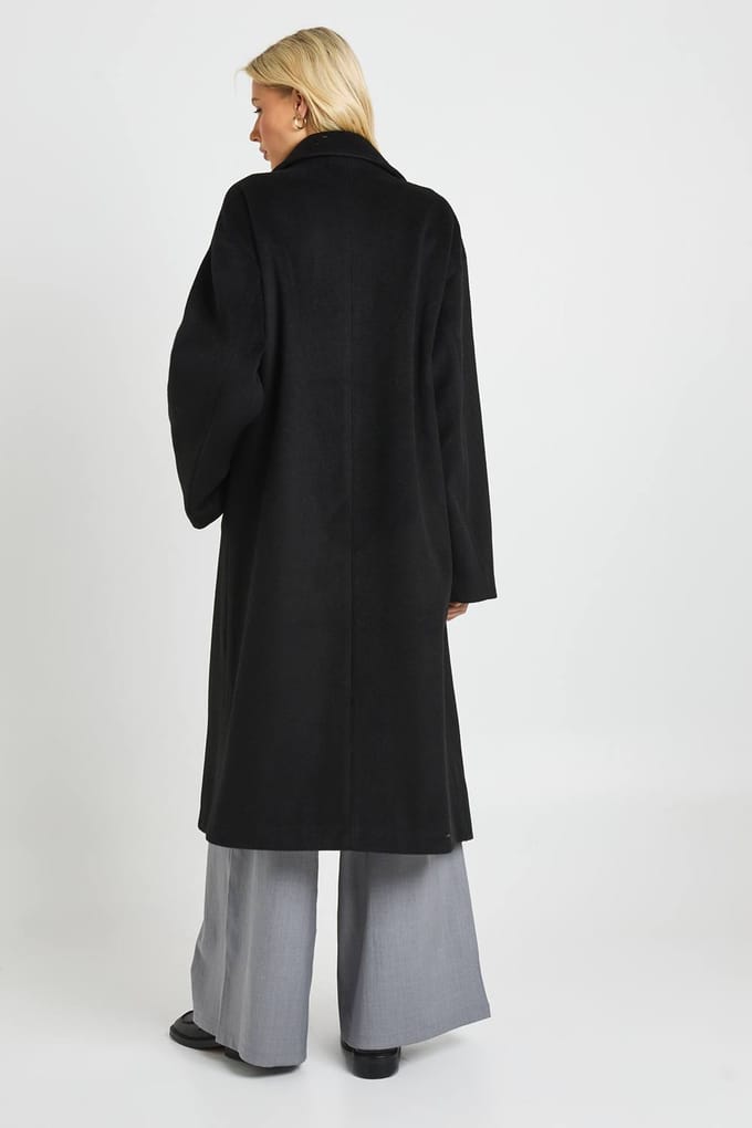 boohoo Dames Dubbelzijdig gespendeerde wol-look jas | Zwart | Maat: 38