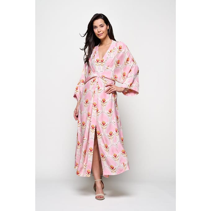 Caroline Tensen Islay Kimono Jurk Lichtroze / Multi