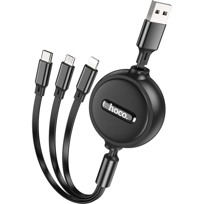 Hoco - 3-in-1 Kabel Lightning/Micro/USB-C - Zwart - 1 meter