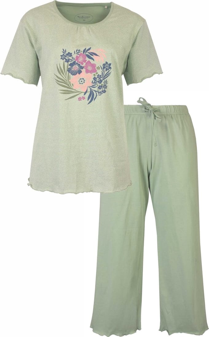Tenderness Dames Pyjama - Katoen - 3/4 broek - Licht Groen - Maat S