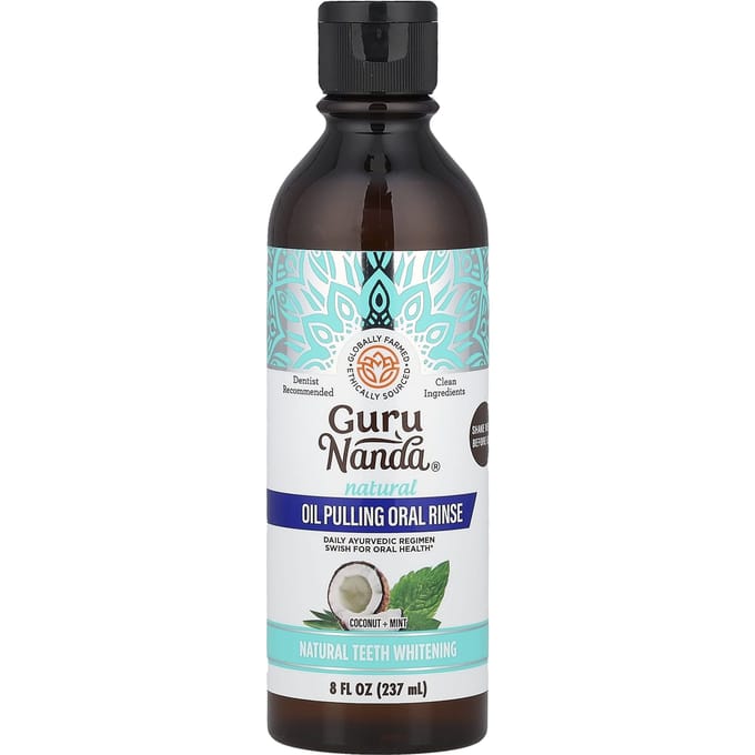 GuruNanda, Natural Whitening Pulling Oil, Coconut + Mint, 8 fl oz (237 ml) white