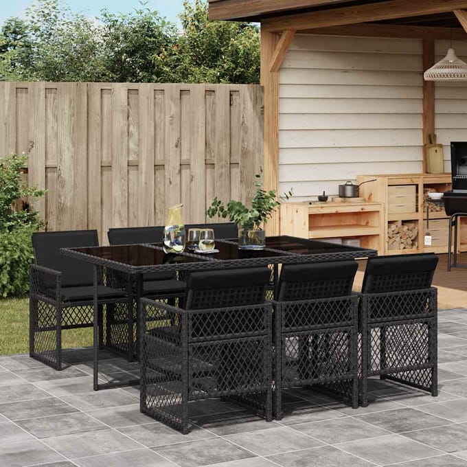 vidaXL - 7-delige - Tuinset - met - kussens - poly - rattan - zwart
