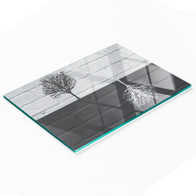 Glazen snijplank met decoratieve boommuurafbeelding 80x52 cm