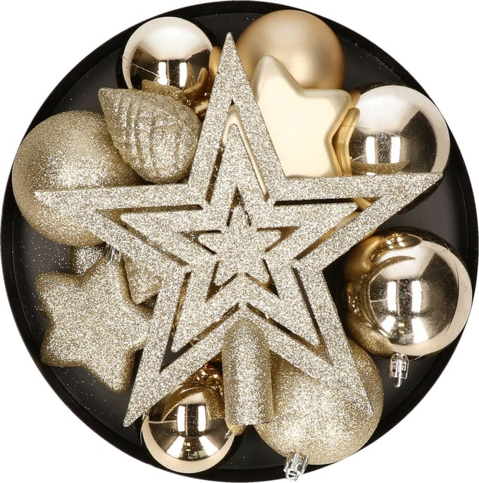 Kerstballen set met ster piek - 40-delig - champagne - kunststof - kerstversiering