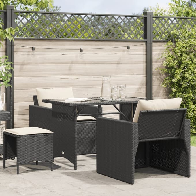 vidaXL - 4-delige - Loungeset - met - kussens - poly - rattan - zwart