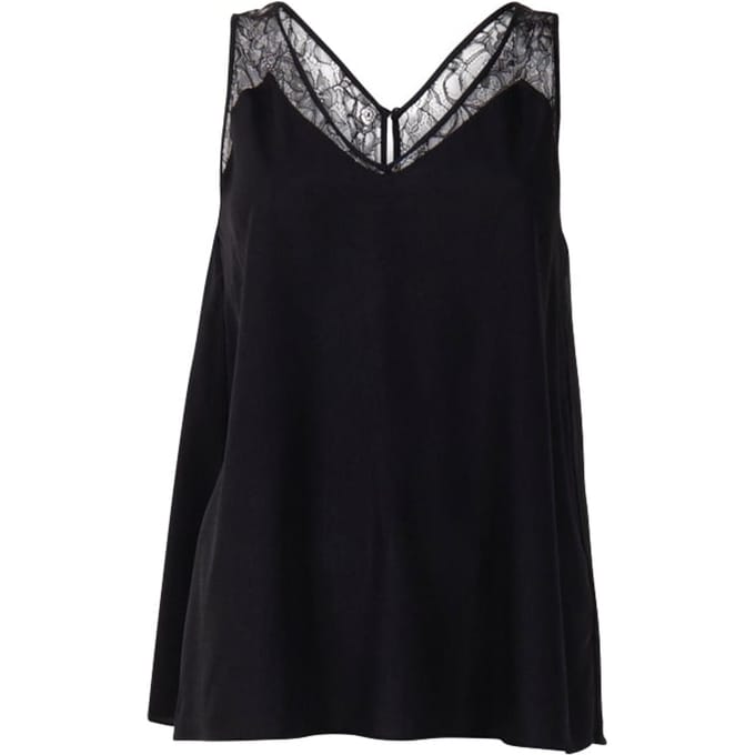 French Connection Crepe Light Lace Trim Vest Black Taglia: S | Canottiere Outlet | Donna | Nero