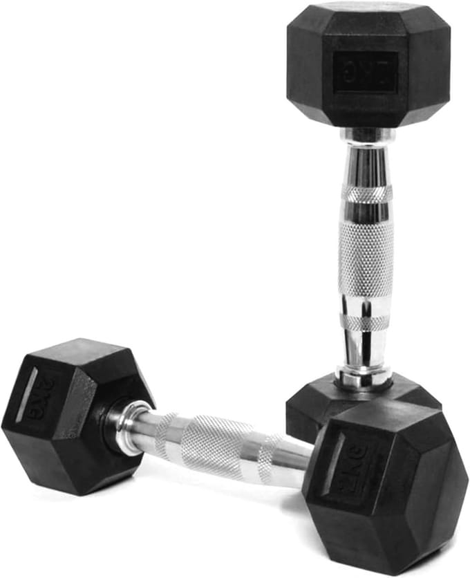 Hexagon Halterset 2 x 2 kg - Rubber Korte Dumbbells voor Thuis en Gym