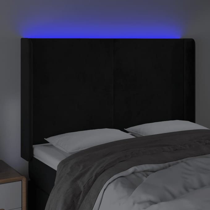 vidaXL - Hoofdbord - LED - 147x16x118/128 - cm - fluweel - zwart