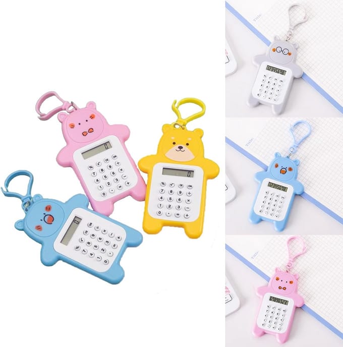 3-pack mini zakrekenmachines met sleutelhanger voor school en kantoor