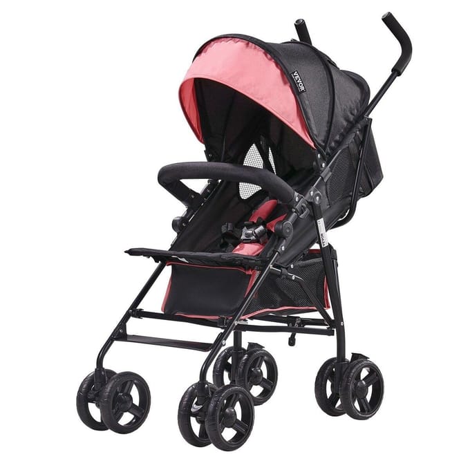 Poussette Légère Compacte Pliage Facile Dossier Réglable Noir/Rose