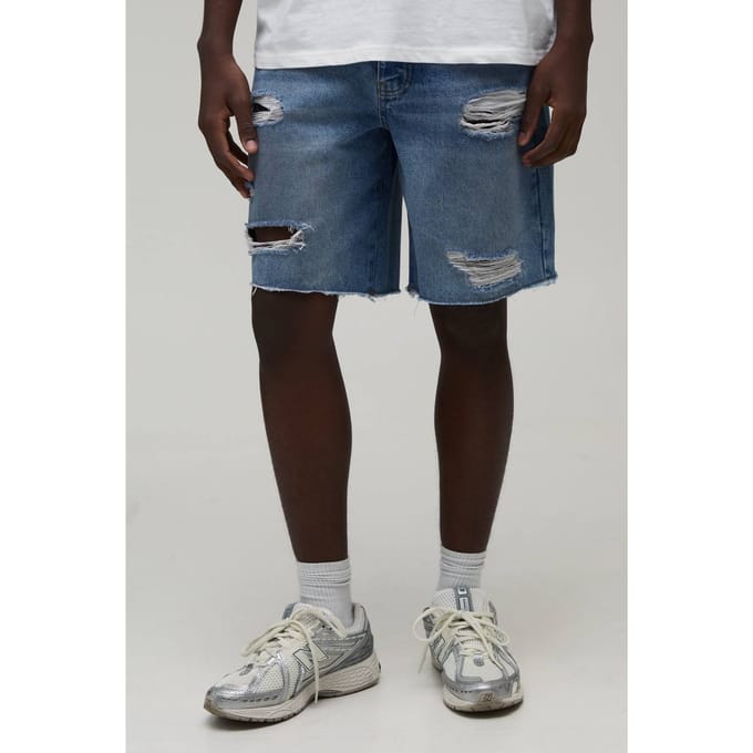 Relaxed Fit Gescheurde Gewassen Denim Shorts | Washed Blue | Size 36