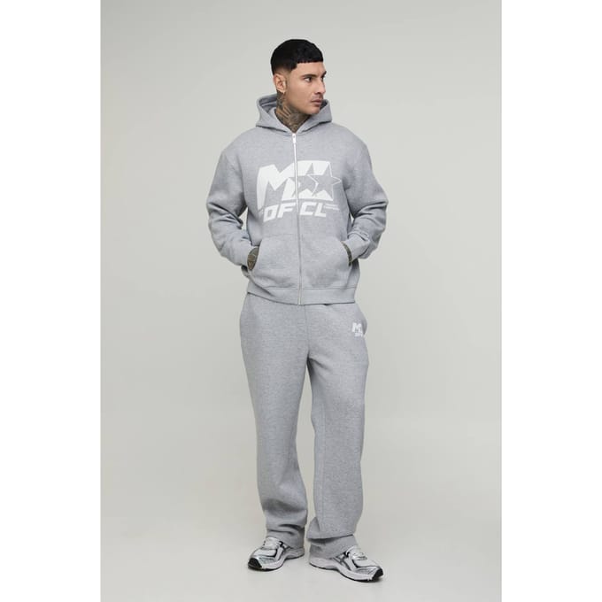 Tall Oversized Trainingspak Met M-ster Ritshoodie En Rechte Pijpen | Grey Marl | Size Medium