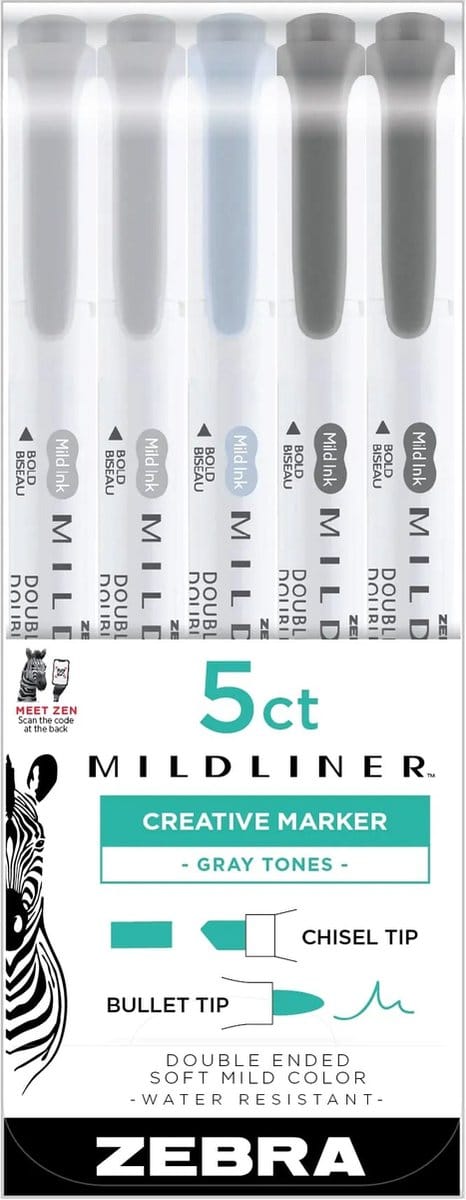 Highlighter–Mildliner Grey 5 stuks Zebra
