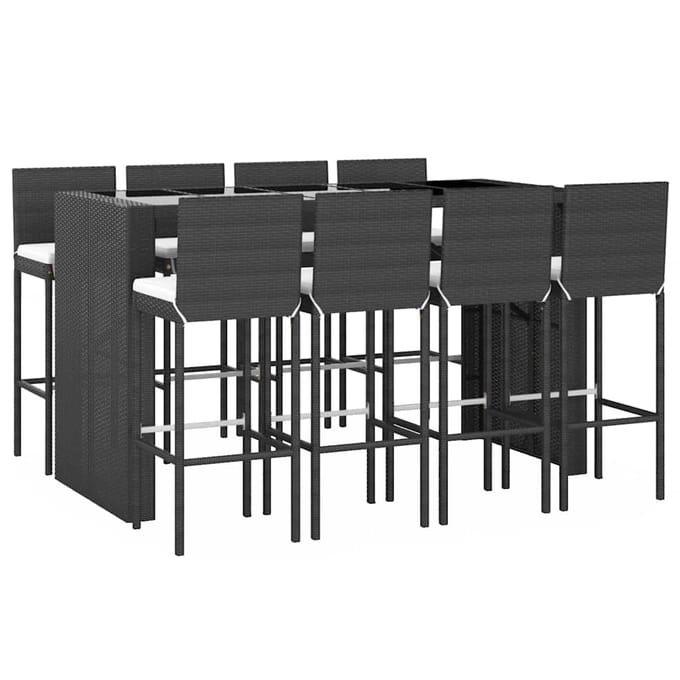 vidaXL - 9-delige - Tuinbarset - met - kussens - poly - rattan - zwart