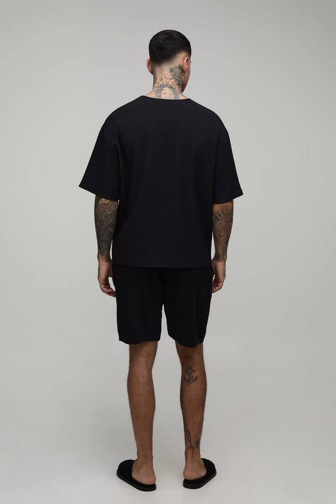 Lange Relaxed Geribbelde Gebreide Short | Black | Size Medium