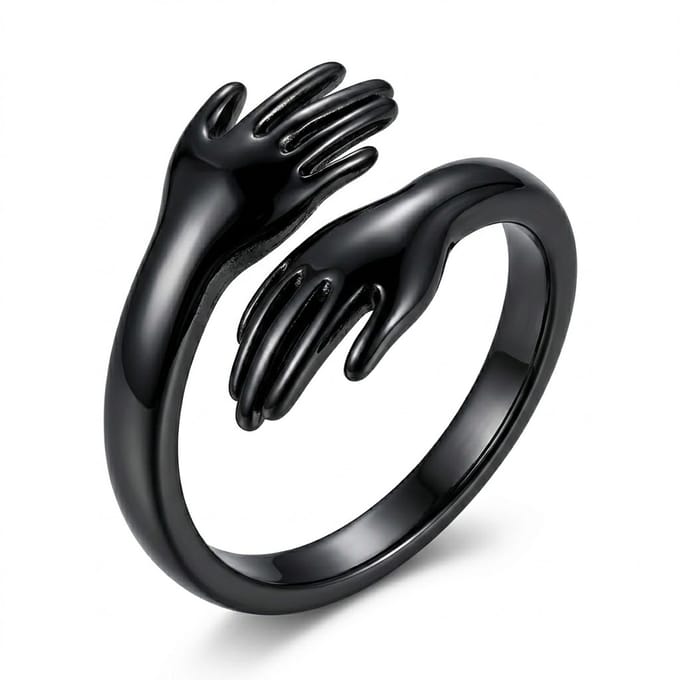 Zwartkleurige ring dames aanschuifring open ring handen omhelzing ring verstelbare vriendschapsring minimalistische statement ring sieraden