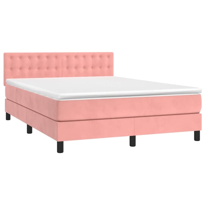 vidaXL - Boxspring - met - matras - en - LED - fluweel - roze - 140x200 - cm