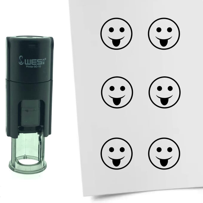 CombiCraft Stempel Smiley Grappig 10mm rond - Zwarte inkt